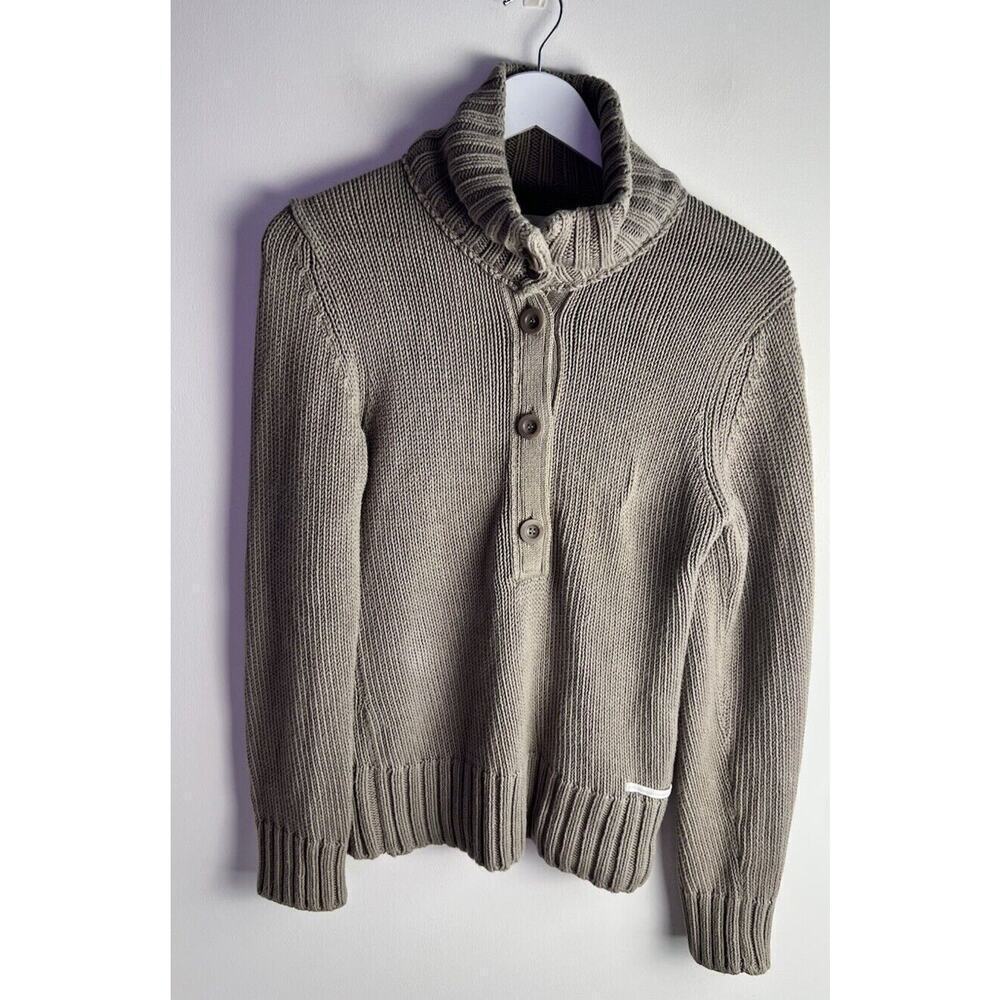 Marco Polo Womens Beige 100% Organic Cotton Small Button Up‎ Mock Neck Sweater